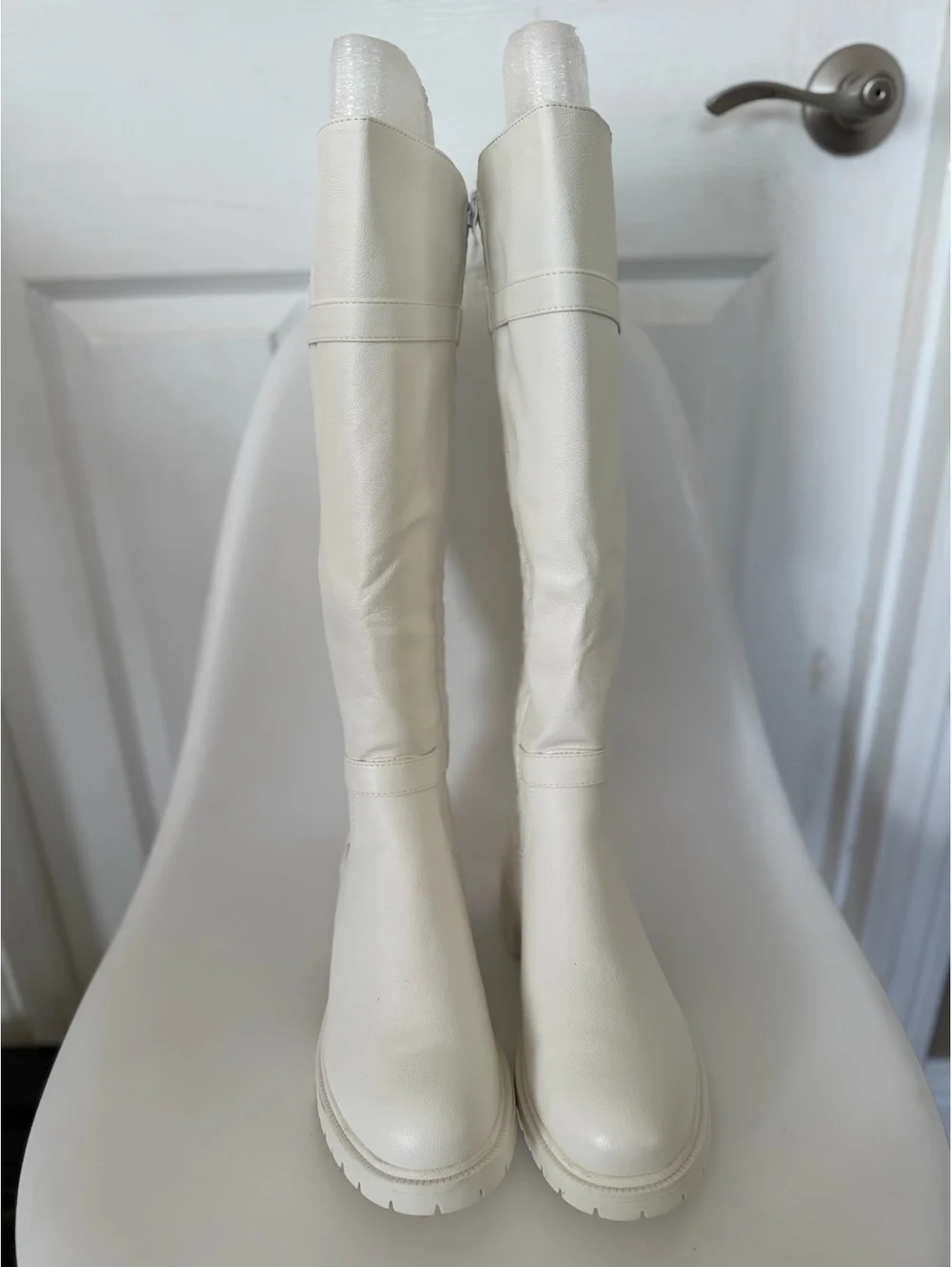 White quilted knee high boots